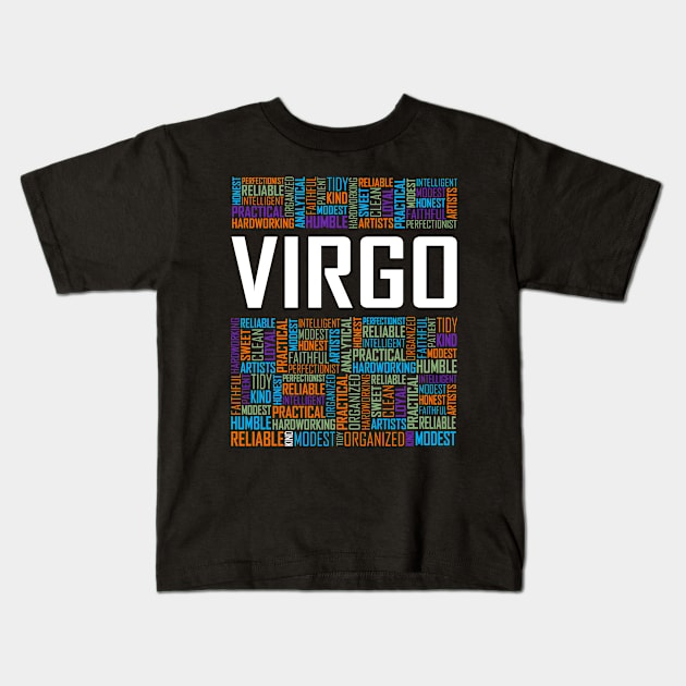 Virgo Zodiac Words Kids T-Shirt by LetsBeginDesigns